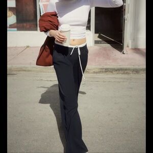 Zara Black Flared Joggers with White Drawstring